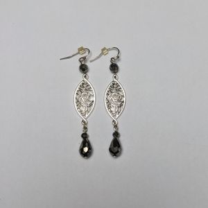 WHBM Gray Stone & Rose Detailing Dangle Earrings